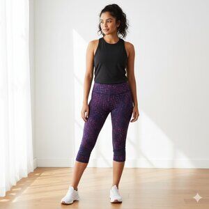 Tuff Athletics Women’s Capri Cropped Leggings Purple Activewear Speckled print S